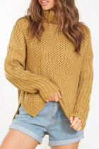 Fashion Casual Solid Split Joint Turtleneck Tops