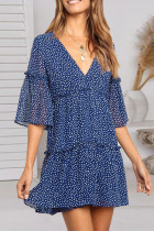 Fashion Street Print Split Joint V Neck A Line Dresses