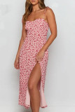 Fashion Casual Print Frenulum Slit Spaghetti Strap Printed Dresses