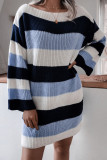 Fashion Casual Striped Split Joint O Neck A Line Dresses
