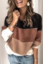 Fashion Street Adult Acrylic Patchwork Solid Split Joint Pullovers O Neck Tops