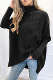 Fashion Casual Solid Split Joint Turtleneck Tops