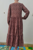 Fashion Sweet Print Split Joint V Neck A Line Dresses