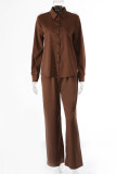 Fashion Street Solid Split Joint Turndown Collar Long Sleeve Two Pieces