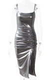 Fashion Sexy Solid Slit Spaghetti Strap Wrapped Skirt Dresses