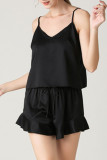 Fashion Living Solid Split Joint V Neck Sleeveless Two Pieces