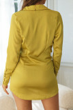 Fashion Street Solid Split Joint Turndown Collar Wrapped Skirt Dresses