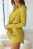 Fashion Street Solid Split Joint Turndown Collar Wrapped Skirt Dresses