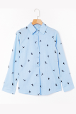 Casual Print Buckle Turndown Collar Tops