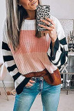 Fashion Casual Striped Split Joint O Neck Tops