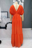 Fashion Street Solid Split Joint V Neck Waist Skirt Dresses