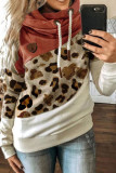 Fashion Casual Leopard Split Joint Hooded Collar Tops