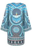 Casual Print Split Joint V Neck A Line Dresses