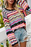 Fashion Street Striped Split Joint O Neck Tops