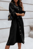 Fashion Street Solid Split Joint Turndown Collar A Line Dresses