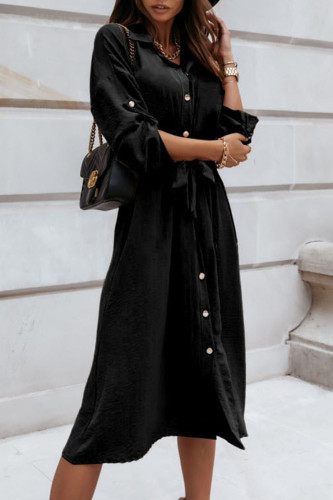 Fashion Street Solid Split Joint Turndown Collar A Line Dresses