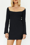 Casual Solid Frenulum Square Collar Pencil Skirt Dresses Sweater