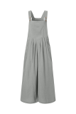 Casual Solid Pocket Buttons Square Collar Straight Jumpsuits