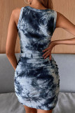 Fashion Sexy Tie Dye O Neck Pencil Skirt Dresses