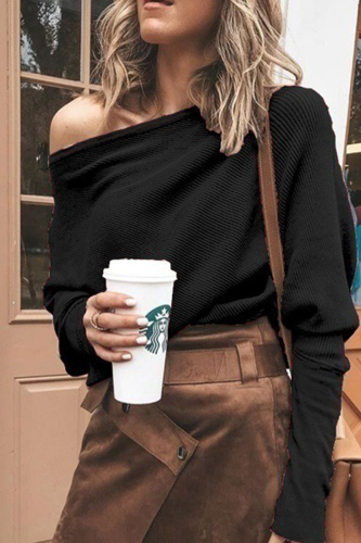 Street Solid Split Joint Off the Shoulder Tops