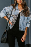 Fashion Street Leopard Split Joint Turndown Collar Denim