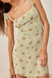 Fashion Elegant Plaid Floral Strap Design Strapless A Line Dresses