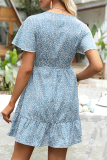 Elegant Floral Buckle Flounce V Neck A Line Dresses