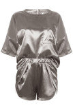 Fashion Living Solid Split Joint O Neck Short Sleeve Two Pieces