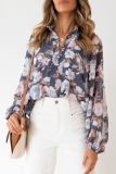 Elegant Floral Buckle V Neck Tops