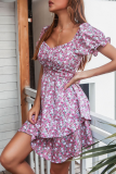 Casual Elegant Floral Flounce Strap Design Strapless A Line Dresses