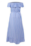 Fashion Street Striped Split Joint Off the Shoulder Irregular Dresses