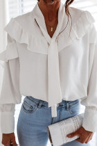 Fashion Street Solid Split Joint Frenulum Turndown Collar Tops