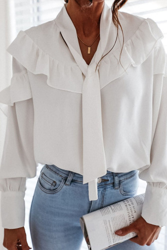 Fashion Street Solid Split Joint Frenulum Turndown Collar Tops