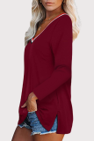 Casual Patchwork Slit Basic V Neck Tops