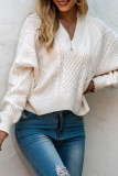 Casual Solid Backless Strap Design V Neck Tops Sweater