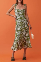 Fashion Elegant Floral Split Joint Flounce Strapless A Line Dresses
