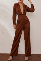 Fashion Street Solid Split Joint Turndown Collar Long Sleeve Two Pieces