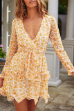 Fashion Street Print Split Joint V Neck Princess Dresses