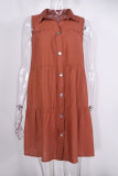 Fashion Casual Solid Split Joint Turndown Collar A Line Dresses