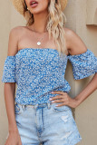 Fashion Street Print Split Joint Off the Shoulder Tops