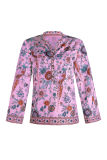 Street Print Split Joint Buttons Mandarin Collar Tops