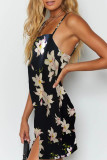 Fashion Street Print Slit Spaghetti Strap Straight Dresses