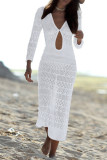 Fashion Vacation Solid Hollowed Out Swimwears Cover Up