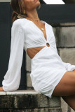 Fashion Sexy Solid Hollowed Out V Neck A Line Dresses
