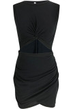 Fashion Street Solid Split Joint O Neck Wrapped Skirt Dresses