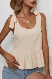 Fashion Sweet Solid Flounce Strap Design U Neck Tops