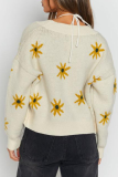 Casual Print Buckle V Neck Tops Sweater