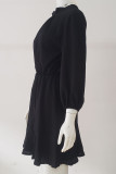 Fashion Street Adult Solid Split Joint Half A Turtleneck Long Sleeve Mini A Line Dresses