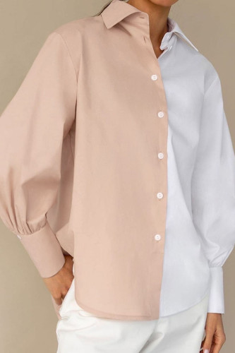 Fashion Street Solid Split Joint Turndown Collar Tops