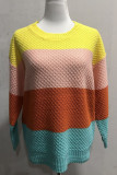Fashion Casual Striped Split Joint O Neck Tops